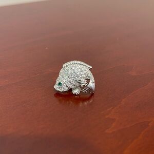 Beautiful Fish Pin with Green Sparkling Eye and Clear Sparkling Body - NWOT